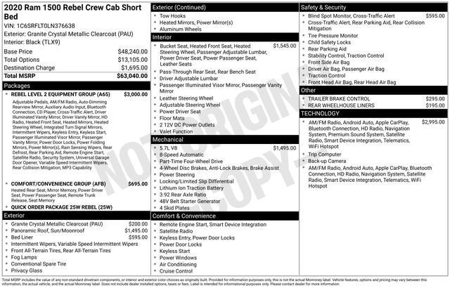2020 RAM 1500 Rebel Crew Cab 4x4 5'7" Box