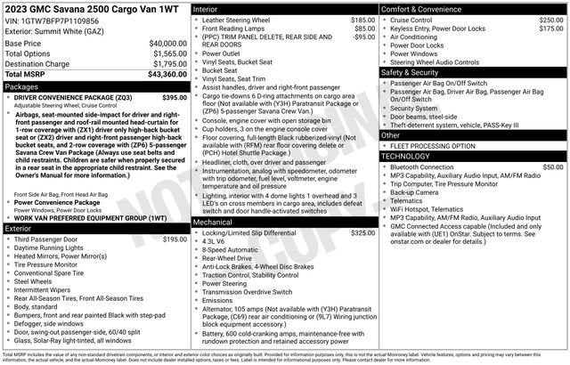 2023 GMC Savana Cargo 2500 RWD 2500 Extended Wheelbase Work Van
