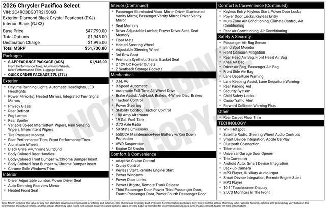 2026 Chrysler Pacifica Select AWD