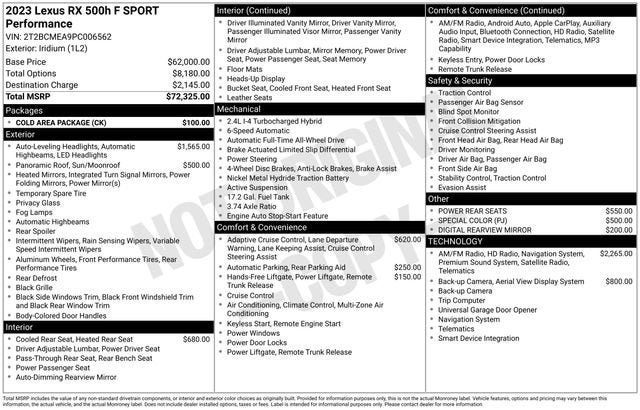 2023 Lexus RX 500h F SPORT Performance