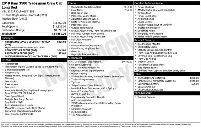 2019 RAM 3500 Tradesman Crew Cab 4x4 8' Box