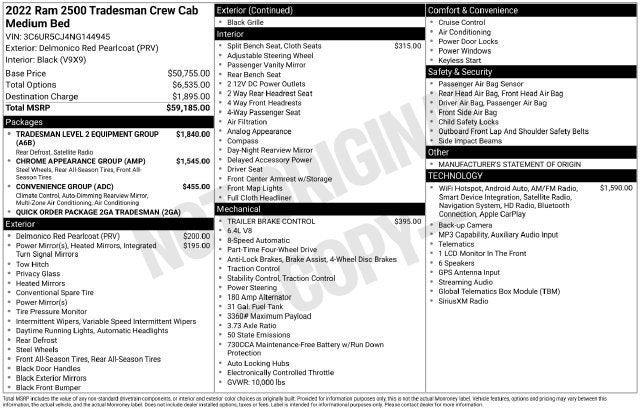 2022 RAM 2500 Tradesman Crew Cab 4x4 6'4" Box
