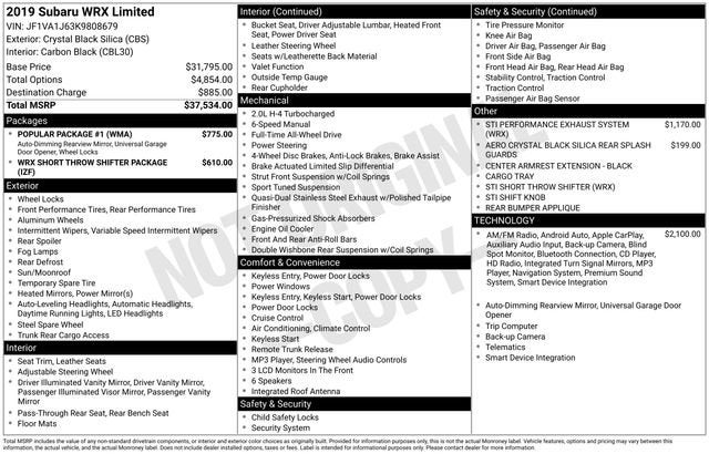 2019 Subaru WRX Limited