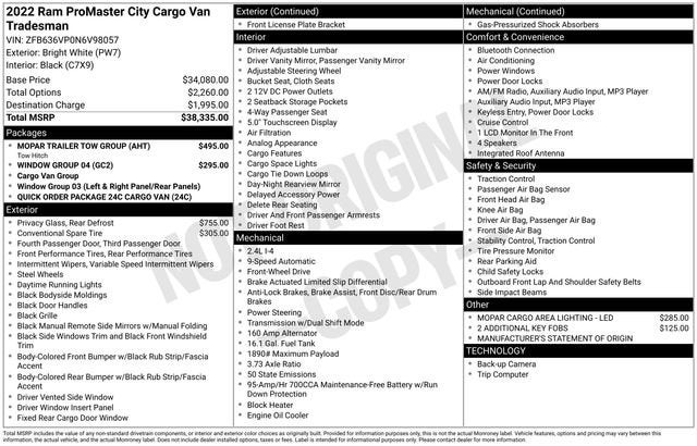 2022 RAM ProMaster City Cargo Van